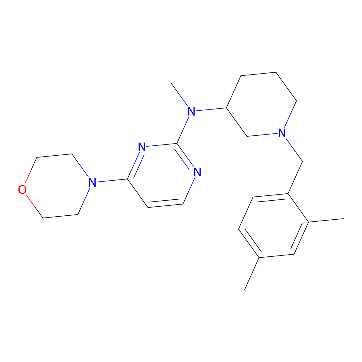 N-{1-[(2,4-dimethylphenyl)methyl]piperidin-3-yl}-N-methyl-4-(morpholin-4-yl)pyrimidin-2-amine molecular structure, CAS 3054560-90-3