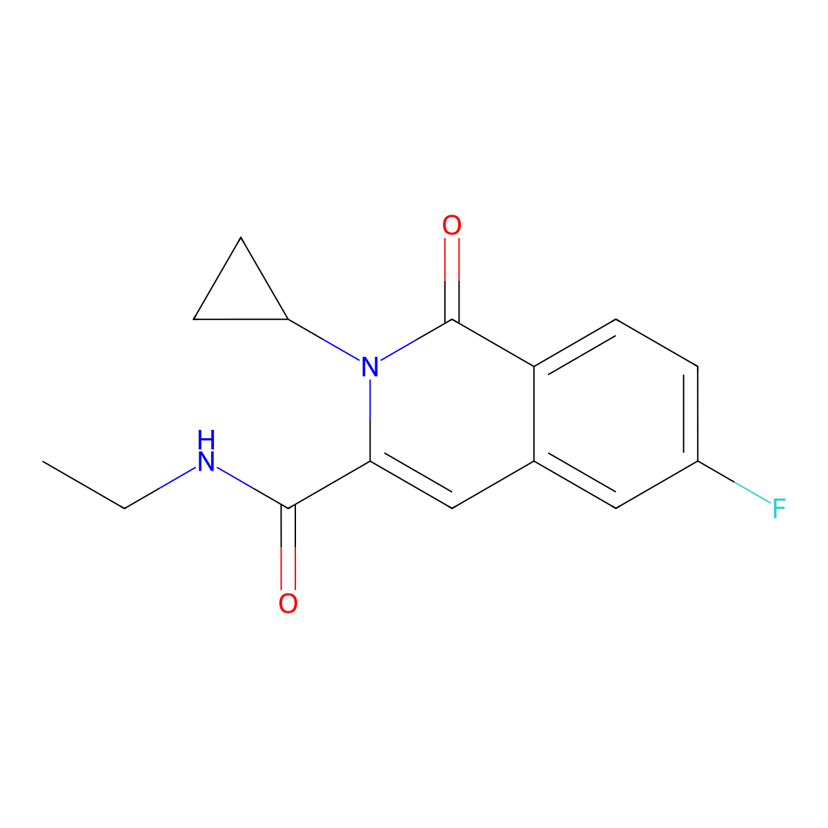 2-cyclopropyl-N-ethyl-6-fluoro-1-oxo-1,2-dihydroisoquinoline-3-carboxamide molecular structure, CAS 3054560-91-4