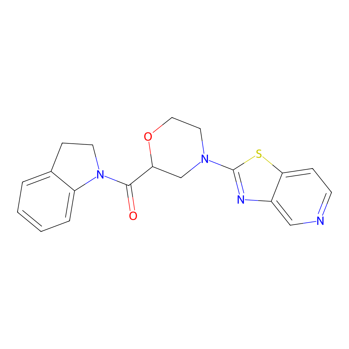 1-(4-{[1,3]thiazolo[4,5-c]pyridin-2-yl}morpholine-2-carbonyl)-2,3-dihydro-1H-indole molecular structure, CAS 3054560-94-7