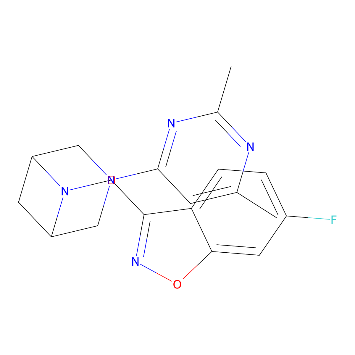 3-{[3-(2,6-Dimethylpyrimidin-4-yl)-3,6-diazabicyclo[3.1.1]heptan-6-yl]methyl}-6-fluoro-1,2-benzoxazole molecular structure, CAS 3054560-95-8