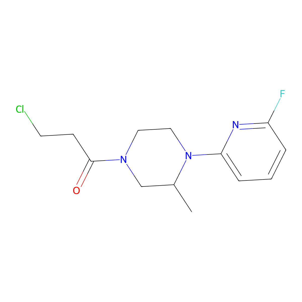 3-Chloro-1-[4-(6-fluoropyridin-2-yl)-3-methylpiperazin-1-yl]propan-1-one molecular structure, CAS 3054560-97-0
