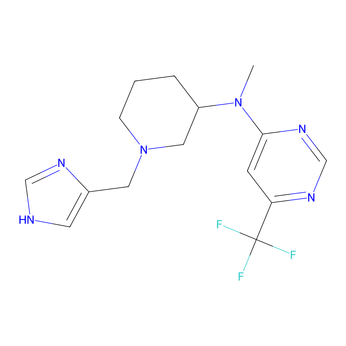 N-{1-[(1H-imidazol-4-yl)methyl]piperidin-3-yl}-N-methyl-6-(trifluoromethyl)pyrimidin-4-amine molecular structure, CAS 3054560-99-2