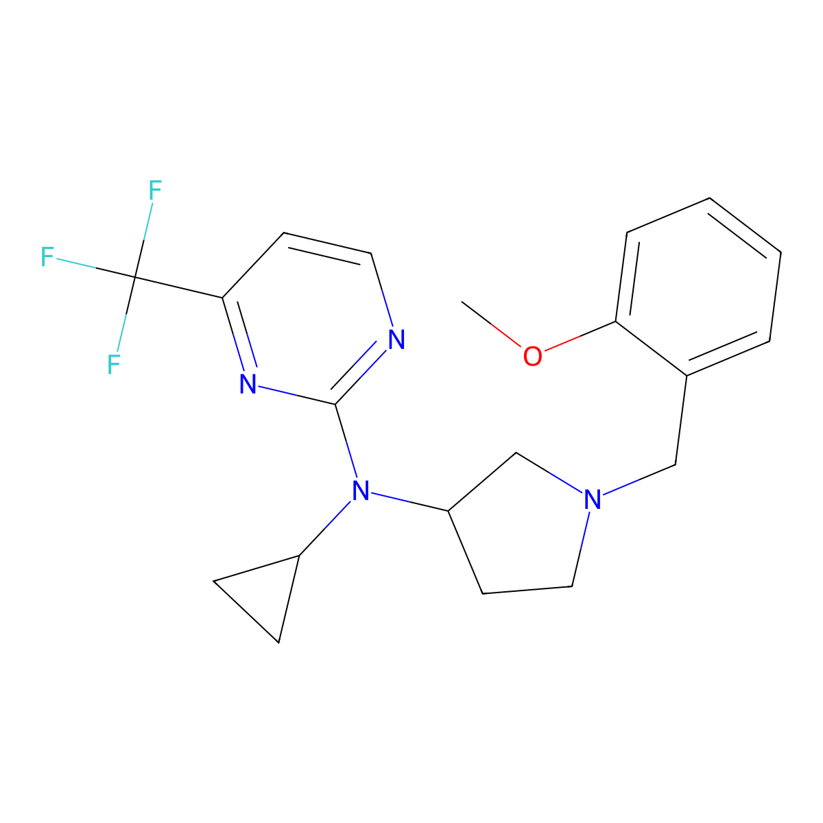 N-cyclopropyl-N-{1-[(2-methoxyphenyl)methyl]pyrrolidin-3-yl}-4-(trifluoromethyl)pyrimidin-2-amine molecular structure, CAS 3054561-04-2