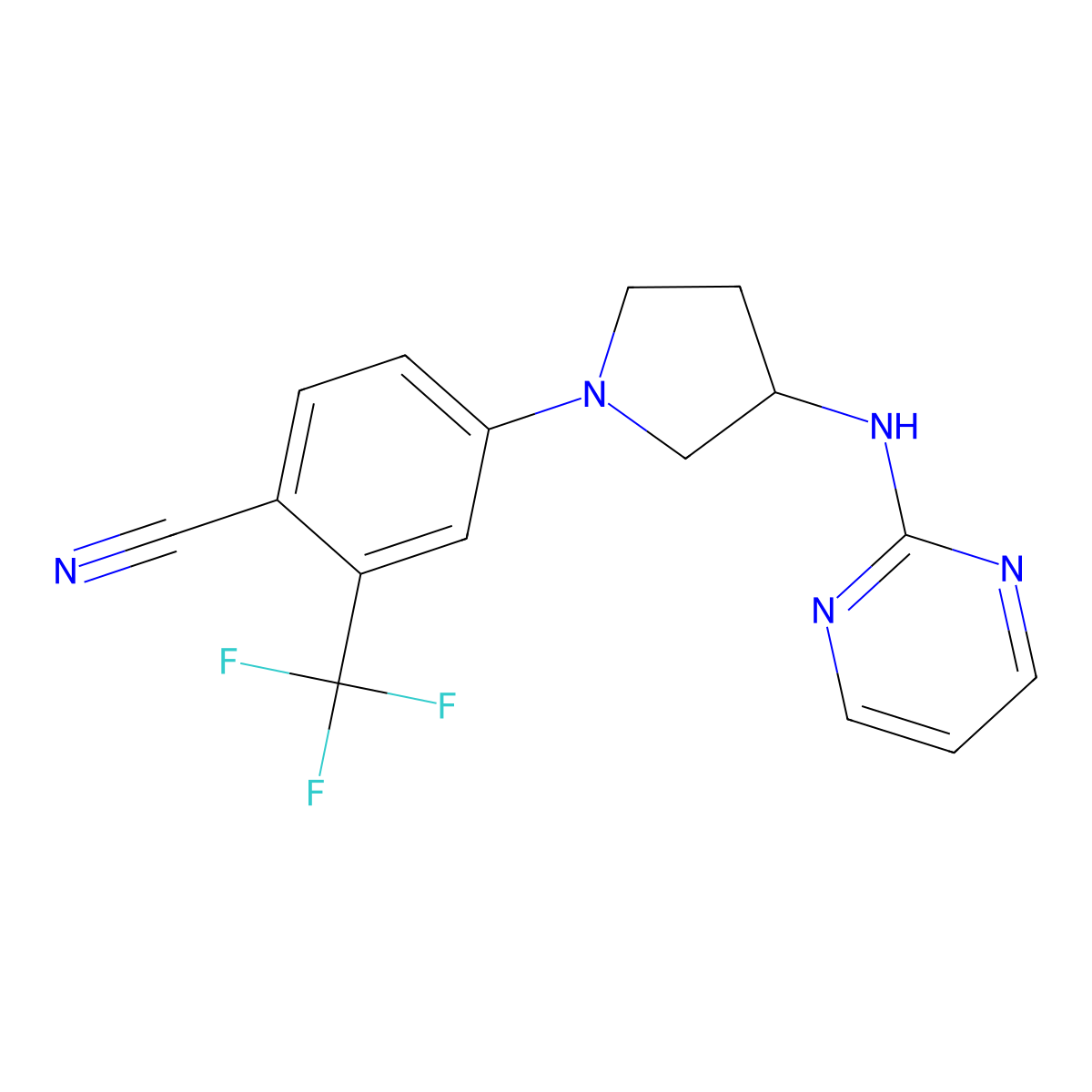 4-{3-[(Pyrimidin-2-yl)amino]pyrrolidin-1-yl}-2-(trifluoromethyl)benzonitrile molecular structure, CAS 3054561-10-0