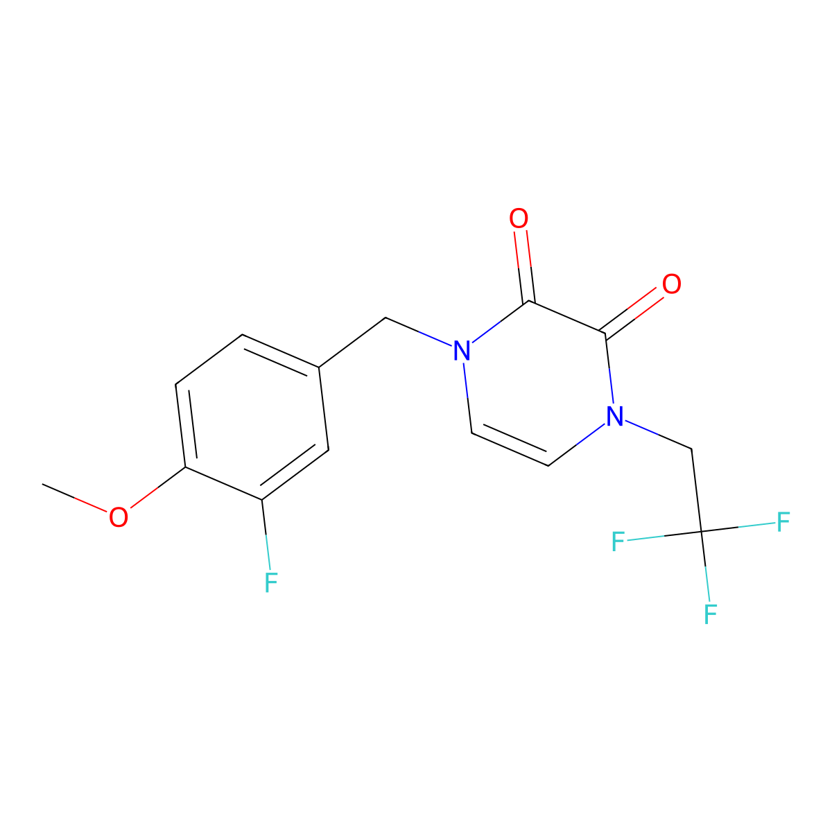 1-[(3-Fluoro-4-methoxyphenyl)methyl]-4-(2,2,2-trifluoroethyl)-1,2,3,4-tetrahydropyrazine-2,3-dione molecular structure, CAS 3054561-13-3