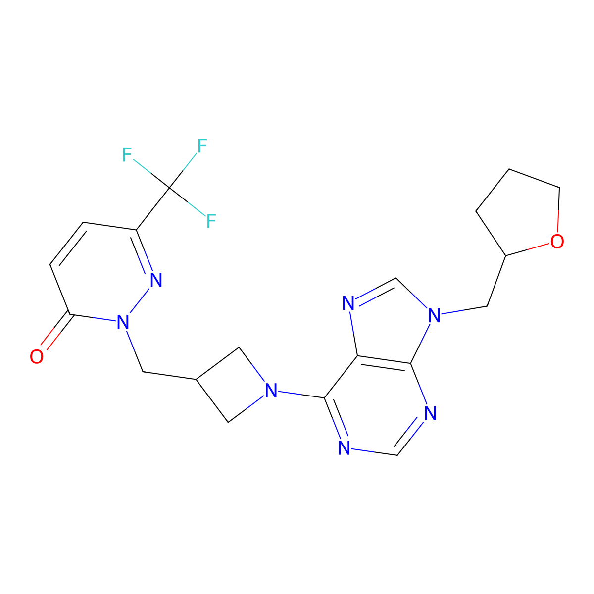 2-[(1-{9-[(oxolan-2-yl)methyl]-9H-purin-6-yl}azetidin-3-yl)methyl]-6-(trifluoromethyl)-2,3-dihydropyridazin-3-one molecular structure, CAS 3054561-21-3
