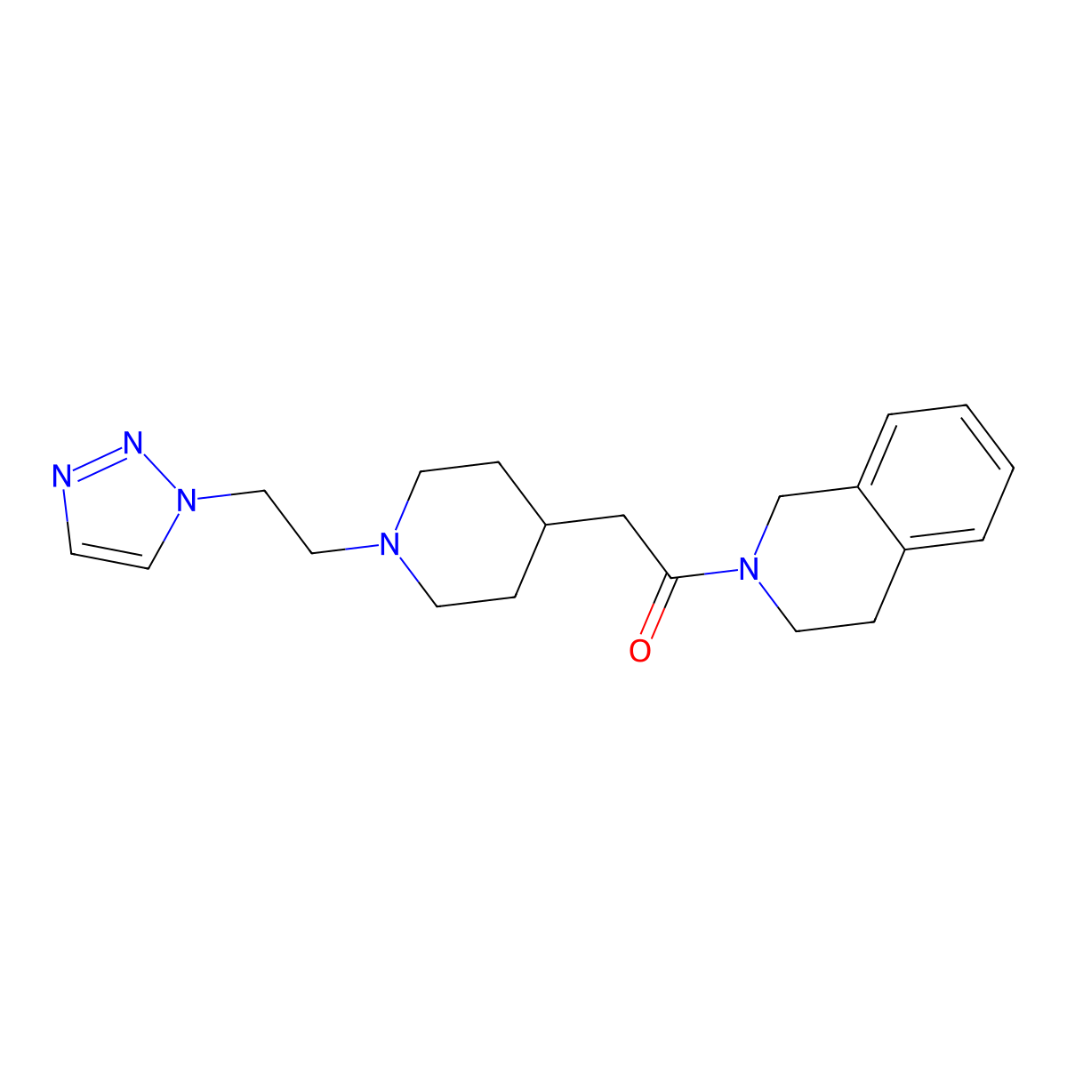 1-(1,2,3,4-tetrahydroisoquinolin-2-yl)-2-{1-[2-(1H-1,2,3-triazol-1-yl)ethyl]piperidin-4-yl}ethan-1-one molecular structure, CAS 3054561-24-6