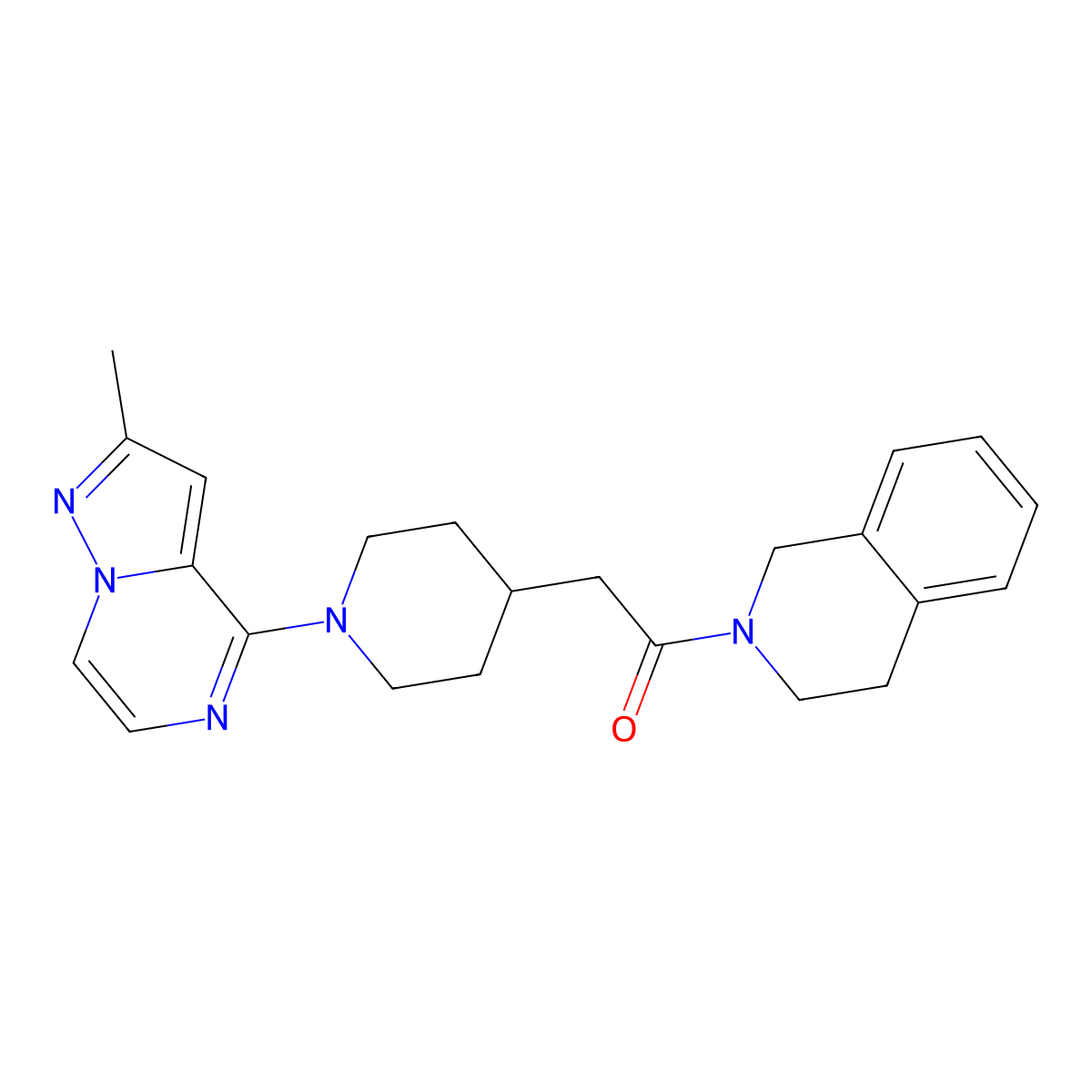 2-(1-{2-Methylpyrazolo[1,5-a]pyrazin-4-yl}piperidin-4-yl)-1-(1,2,3,4-tetrahydroisoquinolin-2-yl)ethan-1-one molecular structure, CAS 3054561-26-8