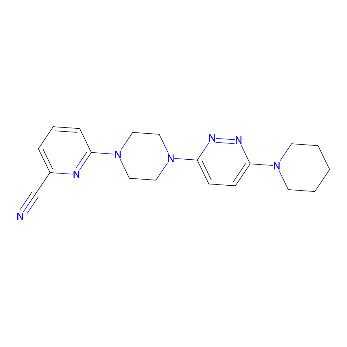 6-{4-[6-(Piperidin-1-yl)pyridazin-3-yl]piperazin-1-yl}pyridine-2-carbonitrile molecular structure, CAS 3054561-29-1