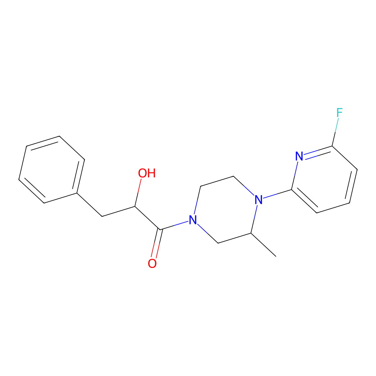 1-[4-(6-Fluoropyridin-2-yl)-3-methylpiperazin-1-yl]-2-hydroxy-3-phenylpropan-1-one molecular structure, CAS 3054561-31-5