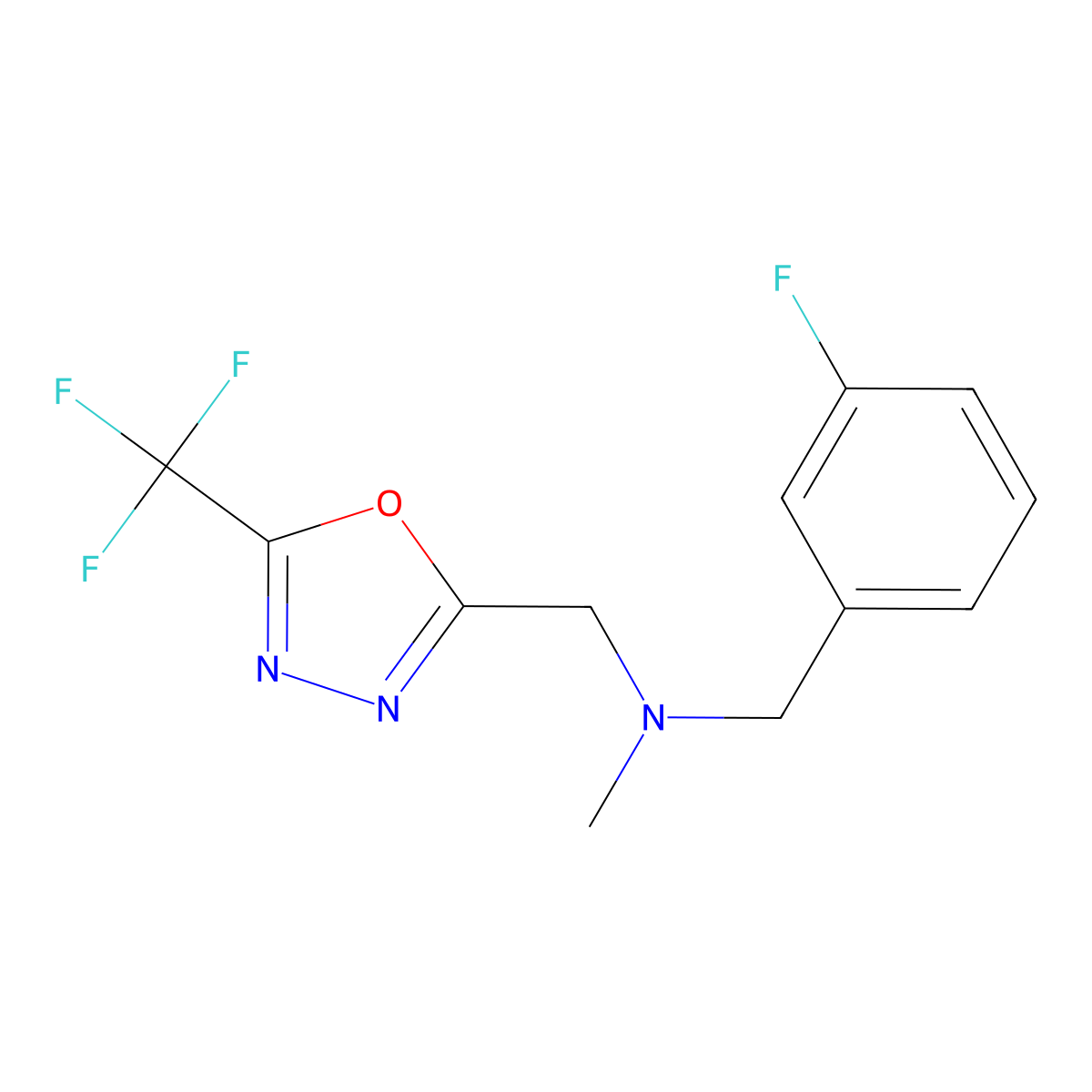 [(3-Fluorophenyl)methyl](methyl){[5-(trifluoromethyl)-1,3,4-oxadiazol-2-yl]methyl}amine molecular structure, CAS 3054561-32-6