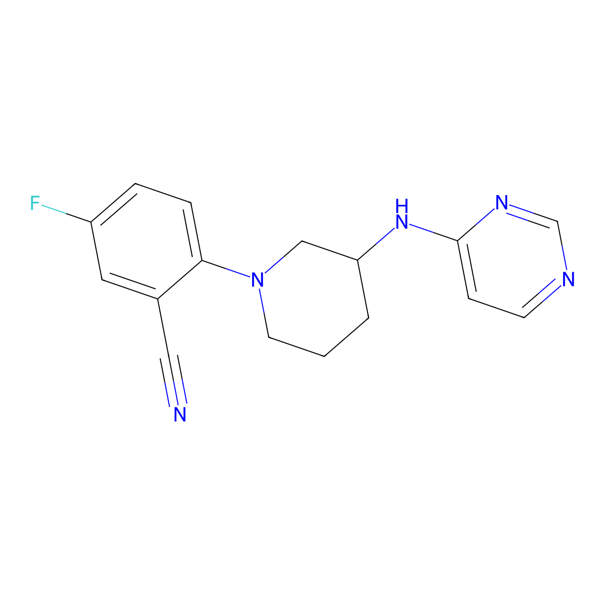 5-Fluoro-2-{3-[(pyrimidin-4-yl)amino]piperidin-1-yl}benzonitrile molecular structure, CAS 3054561-35-9