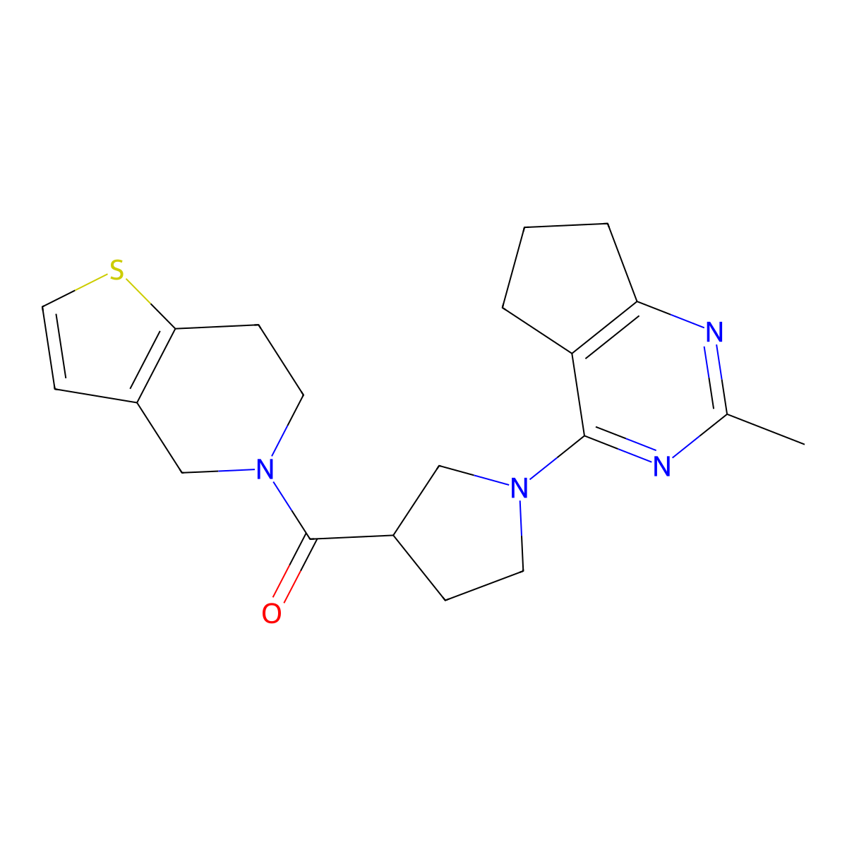 1-{2-methyl-5H,6H,7H-cyclopenta[d]pyrimidin-4-yl}-3-{4H,5H,6H,7H-thieno[3,2-c]pyridine-5-carbonyl}pyrrolidine molecular structure, CAS 3054561-37-1