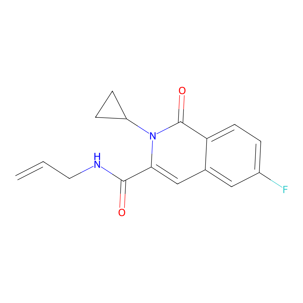 2-cyclopropyl-6-fluoro-1-oxo-N-(prop-2-en-1-yl)-1,2-dihydroisoquinoline-3-carboxamide molecular structure, CAS 3054561-40-6