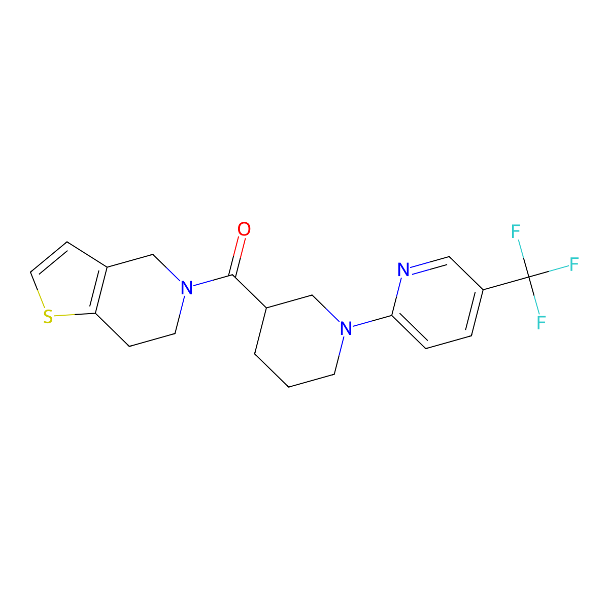 2-(3-{4H,5H,6H,7H-thieno[3,2-c]pyridine-5-carbonyl}piperidin-1-yl)-5-(trifluoromethyl)pyridine molecular structure, CAS 3054561-41-7