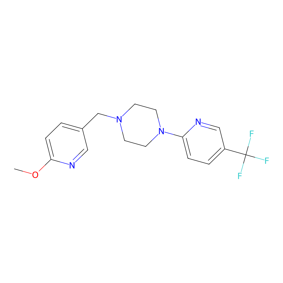 1-[(6-Methoxypyridin-3-yl)methyl]-4-[5-(trifluoromethyl)pyridin-2-yl]piperazine molecular structure, CAS 3054561-44-0