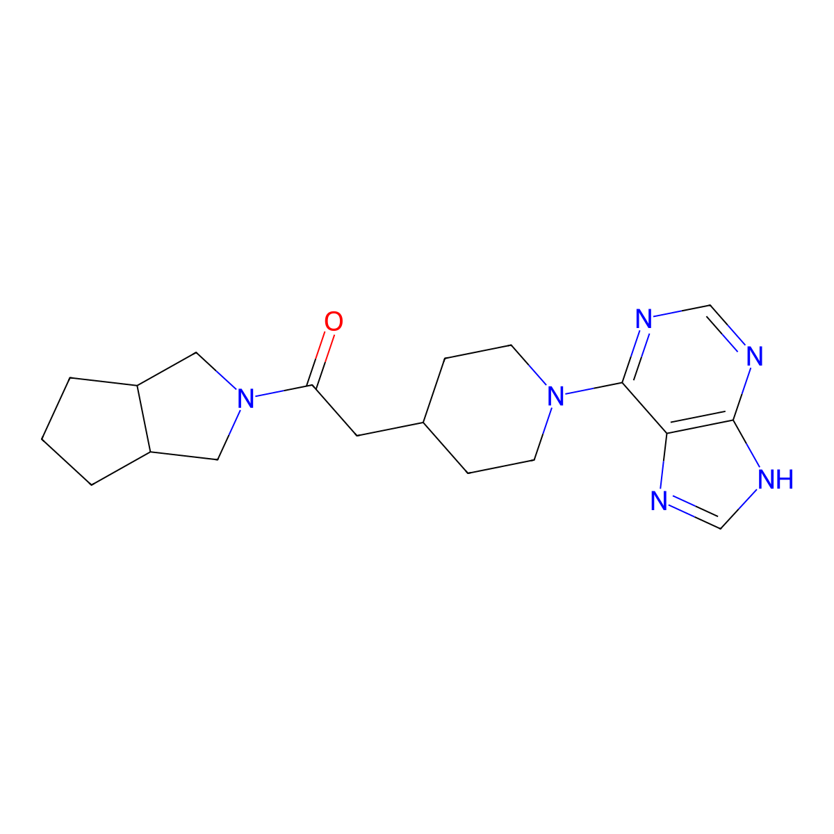 1-{octahydrocyclopenta[c]pyrrol-2-yl}-2-[1-(9H-purin-6-yl)piperidin-4-yl]ethan-1-one molecular structure, CAS 3054561-48-4
