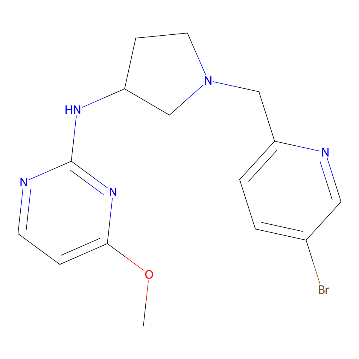 N-{1-[(5-bromopyridin-2-yl)methyl]pyrrolidin-3-yl}-4-methoxypyrimidin-2-amine molecular structure, CAS 3054561-49-5