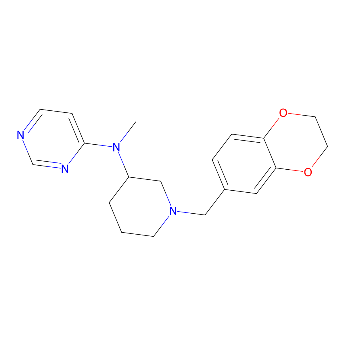 N-{1-[(2,3-dihydro-1,4-benzodioxin-6-yl)methyl]piperidin-3-yl}-N-methylpyrimidin-4-amine molecular structure, CAS 3054561-57-5