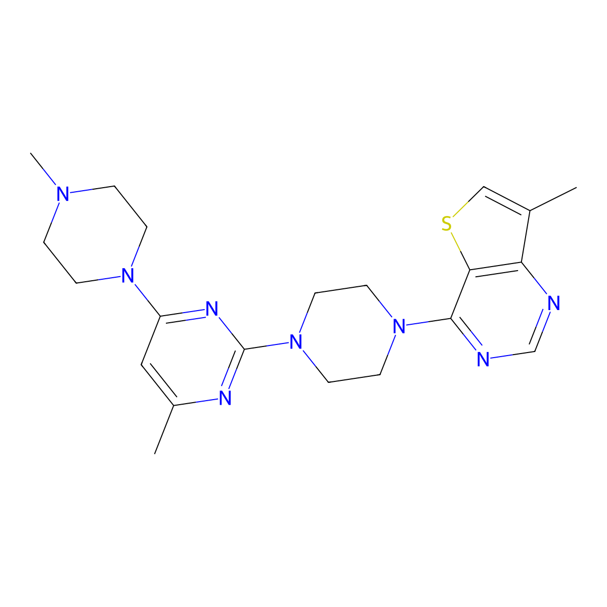 4-Methyl-6-(4-methylpiperazin-1-yl)-2-(4-{7-methylthieno[3,2-d]pyrimidin-4-yl}piperazin-1-yl)pyrimidine molecular structure, CAS 3054561-64-4