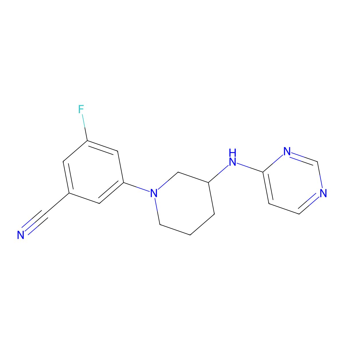 3-Fluoro-5-{3-[(pyrimidin-4-yl)amino]piperidin-1-yl}benzonitrile molecular structure, CAS 3054561-65-5