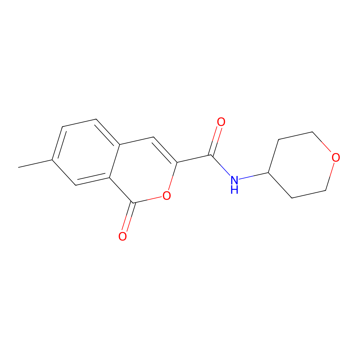 7-methyl-N-(oxan-4-yl)-1-oxo-1H-isochromene-3-carboxamide molecular structure, CAS 3054561-68-8