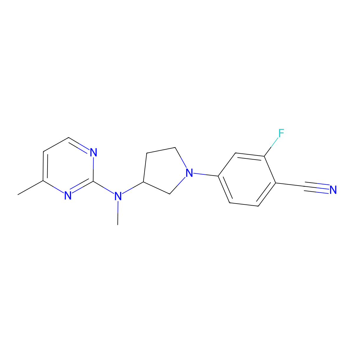 2-Fluoro-4-{3-[methyl(4-methylpyrimidin-2-yl)amino]pyrrolidin-1-yl}benzonitrile molecular structure, CAS 3054561-69-9