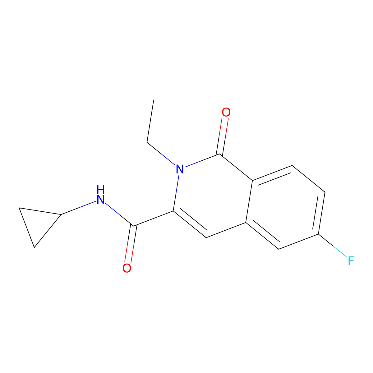 N-cyclopropyl-2-ethyl-6-fluoro-1-oxo-1,2-dihydroisoquinoline-3-carboxamide molecular structure, CAS 3054561-72-4