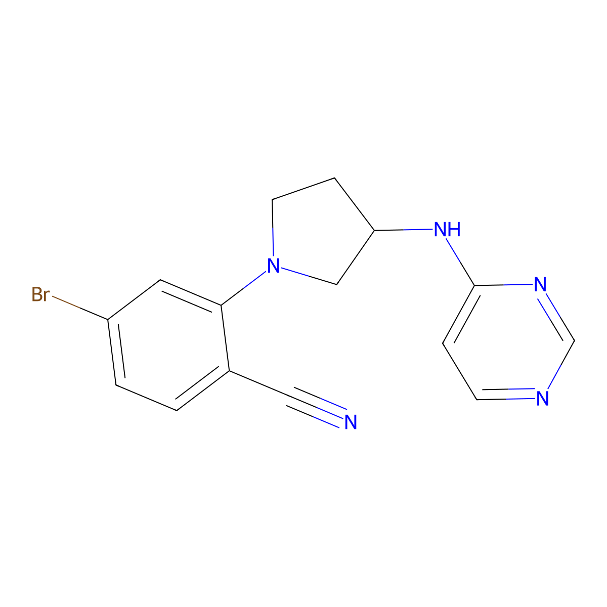 4-Bromo-2-{3-[(pyrimidin-4-yl)amino]pyrrolidin-1-yl}benzonitrile molecular structure, CAS 3054561-77-9