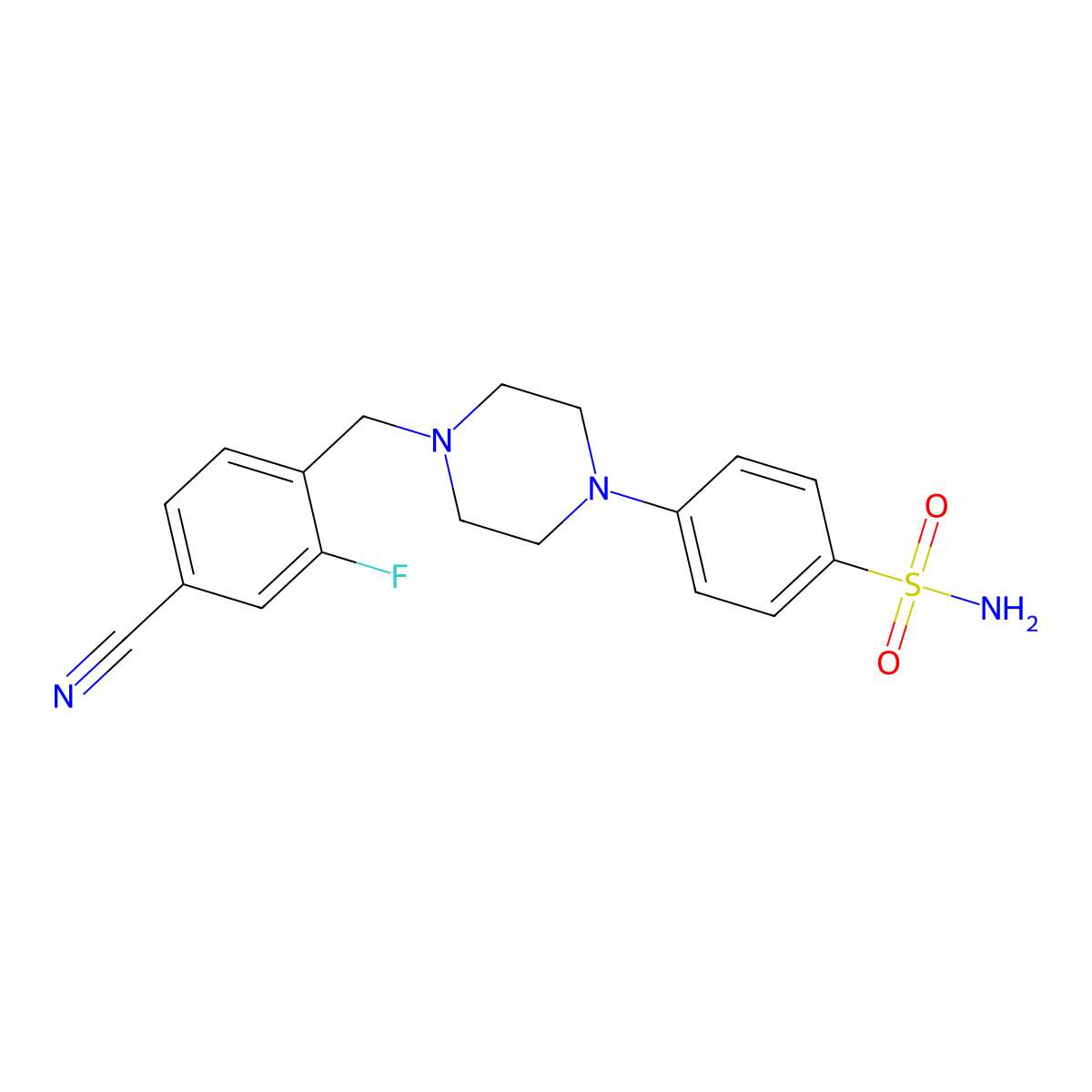 4-{4-[(4-Cyano-2-fluorophenyl)methyl]piperazin-1-yl}benzene-1-sulfonamide molecular structure, CAS 3054561-82-6