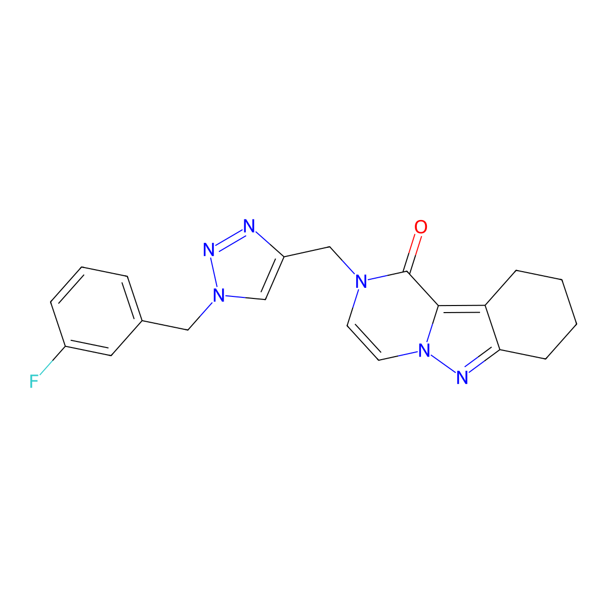 2-[[1-[(3-Fluorophenyl)methyl]triazol-4-yl]methyl]-7,8,9,10-tetrahydropyrazino[1,2-b]indazol-1-one molecular structure, CAS 3054561-88-2
