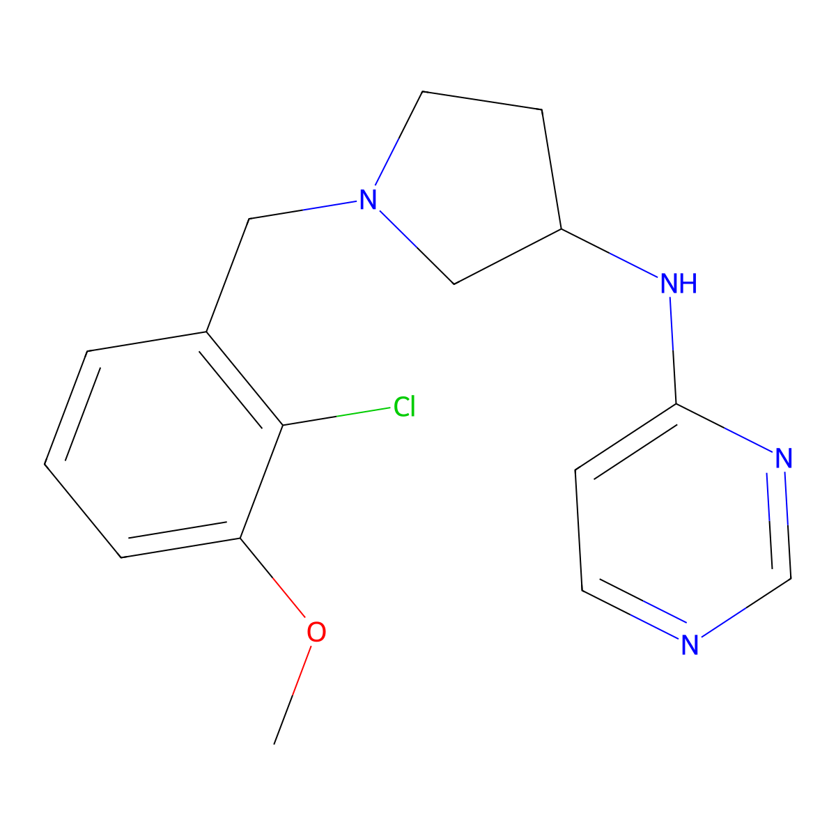 N-{1-[(2-chloro-3-methoxyphenyl)methyl]pyrrolidin-3-yl}pyrimidin-4-amine molecular structure, CAS 3054561-89-3