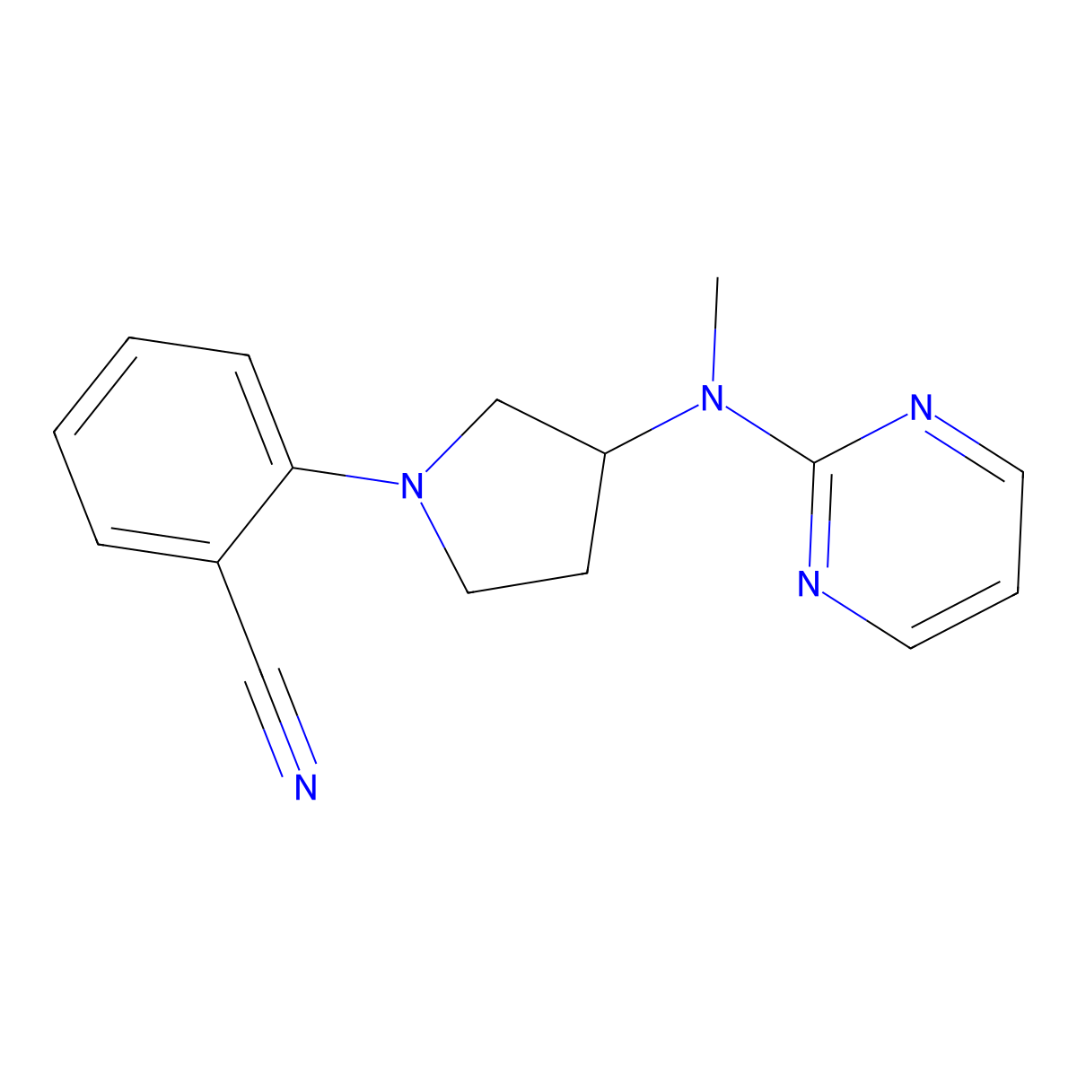 2-{3-[Methyl(pyrimidin-2-yl)amino]pyrrolidin-1-yl}benzonitrile molecular structure, CAS 3054561-94-0