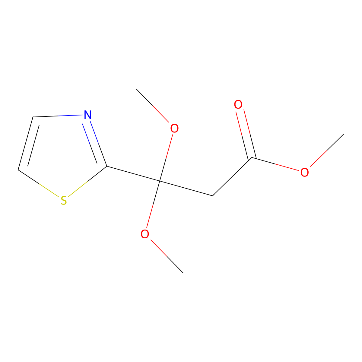 Methyl 3,3-dimethoxy-3-(1,3-thiazol-2-yl)propanoate molecular structure, CAS 3054562-02-3