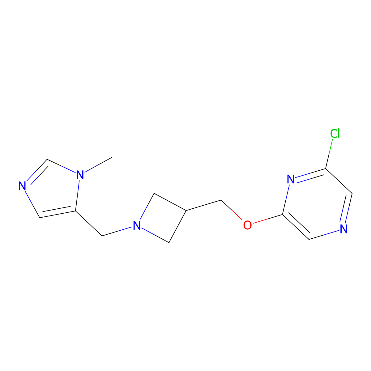 2-Chloro-6-[[1-[(3-methylimidazol-4-yl)methyl]azetidin-3-yl]methoxy]pyrazine molecular structure, CAS 3054562-06-7