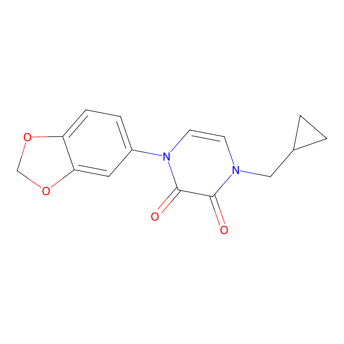 1-(2H-1,3-benzodioxol-5-yl)-4-(cyclopropylmethyl)-1,2,3,4-tetrahydropyrazine-2,3-dione molecular structure, CAS 3054562-29-4