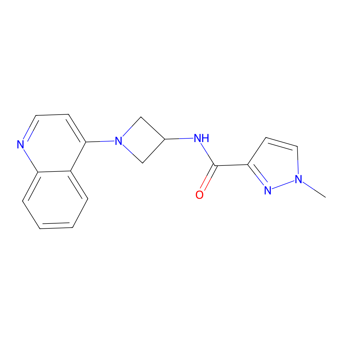 1-methyl-N-[1-(quinolin-4-yl)azetidin-3-yl]-1H-pyrazole-3-carboxamide molecular structure, CAS 3054562-31-8