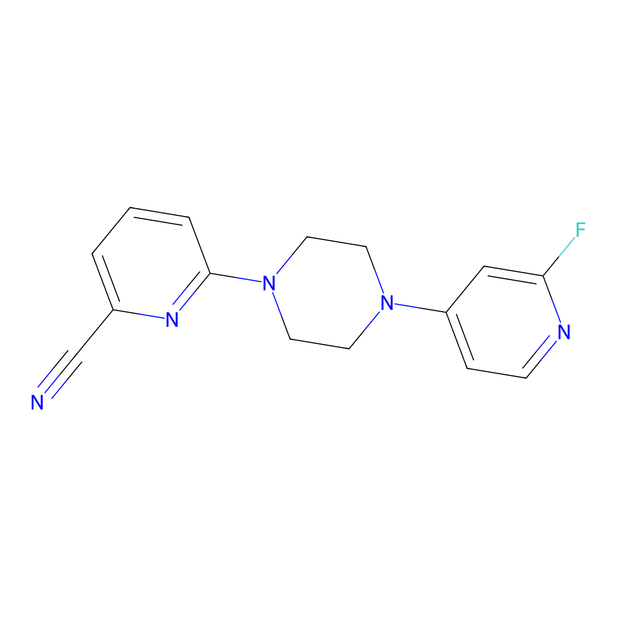 6-[4-(2-Fluoropyridin-4-yl)piperazin-1-yl]pyridine-2-carbonitrile molecular structure, CAS 3054562-33-0