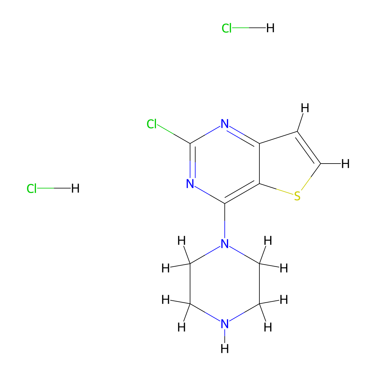 1-{2-Chlorothieno[3,2-d]pyrimidin-4-yl}piperazine dihydrochloride molecular structure, CAS 3054562-34-1