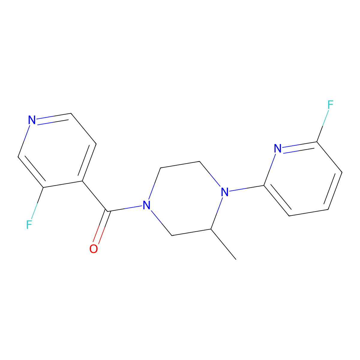 (3-Fluoropyridin-4-yl)-[4-(6-fluoropyridin-2-yl)-3-methylpiperazin-1-yl]methanone molecular structure, CAS 3054562-37-4