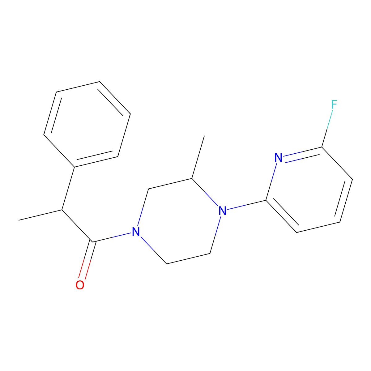 1-[4-(6-Fluoropyridin-2-yl)-3-methylpiperazin-1-yl]-2-phenylpropan-1-one molecular structure, CAS 3054562-38-5