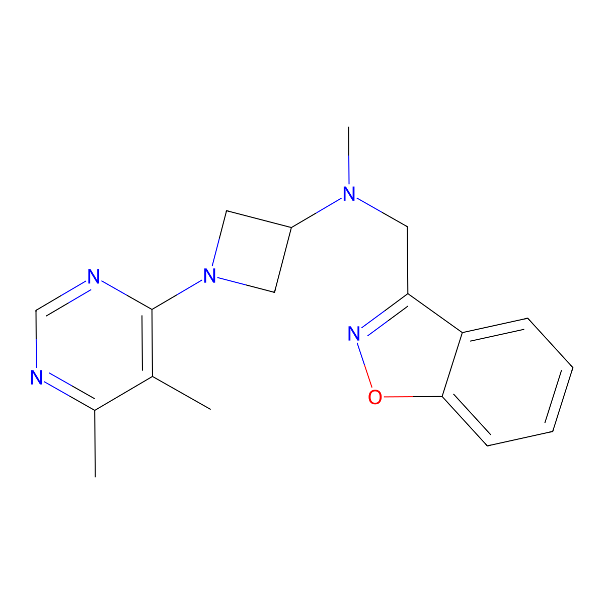 N-[(1,2-benzoxazol-3-yl)methyl]-1-(5,6-dimethylpyrimidin-4-yl)-N-methylazetidin-3-amine molecular structure, CAS 3054562-41-0