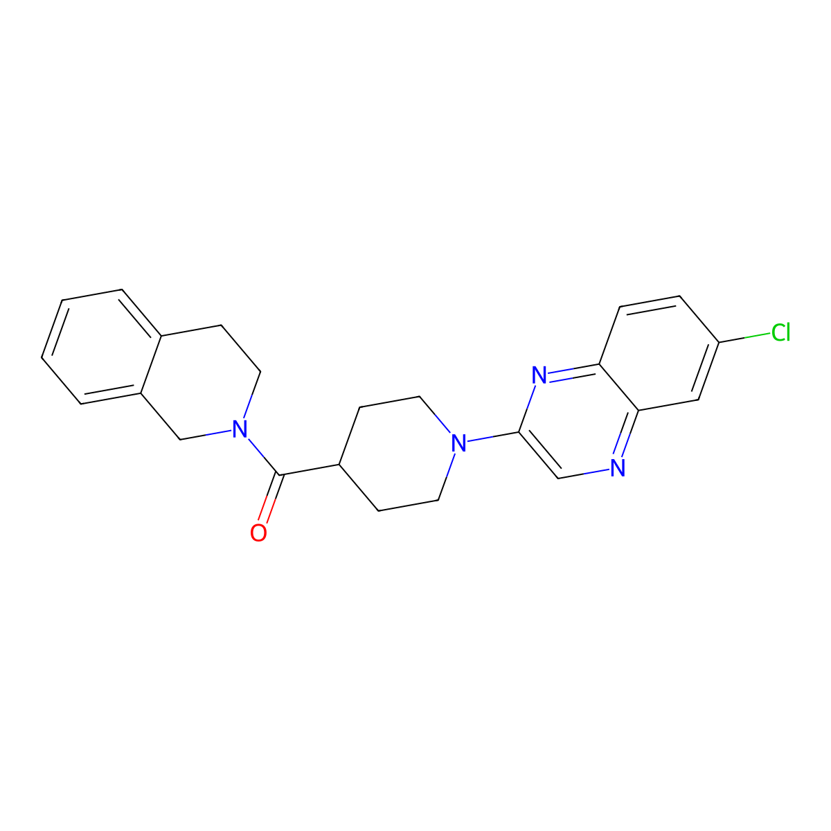 6-Chloro-2-[4-(1,2,3,4-tetrahydroisoquinoline-2-carbonyl)piperidin-1-yl]quinoxaline molecular structure, CAS 3054562-43-2