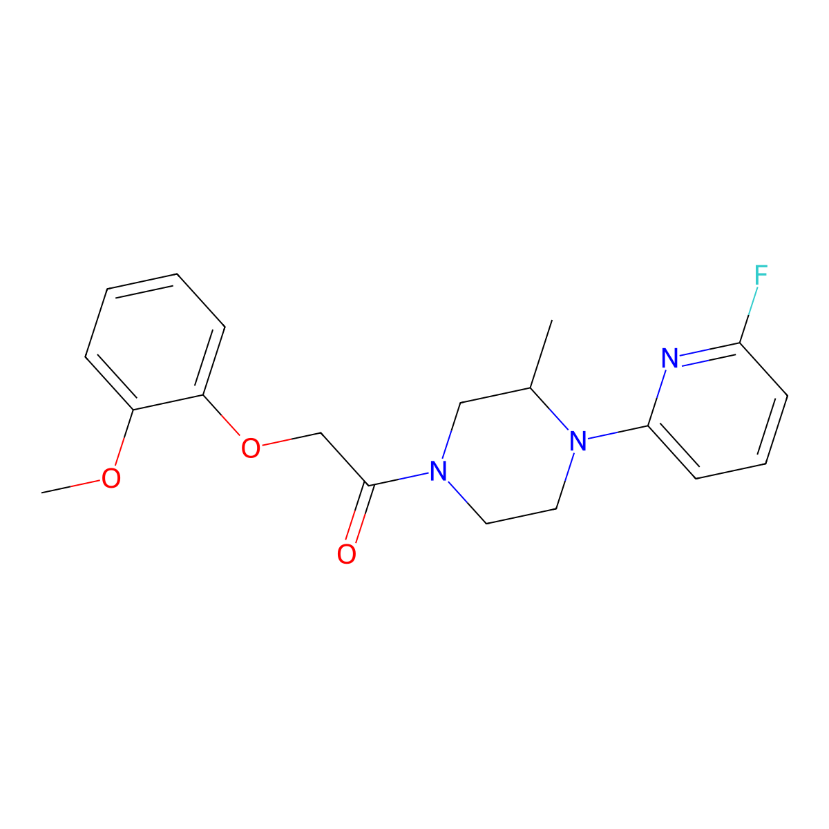 1-[4-(6-Fluoropyridin-2-yl)-3-methylpiperazin-1-yl]-2-(2-methoxyphenoxy)ethan-1-one molecular structure, CAS 3054562-45-4