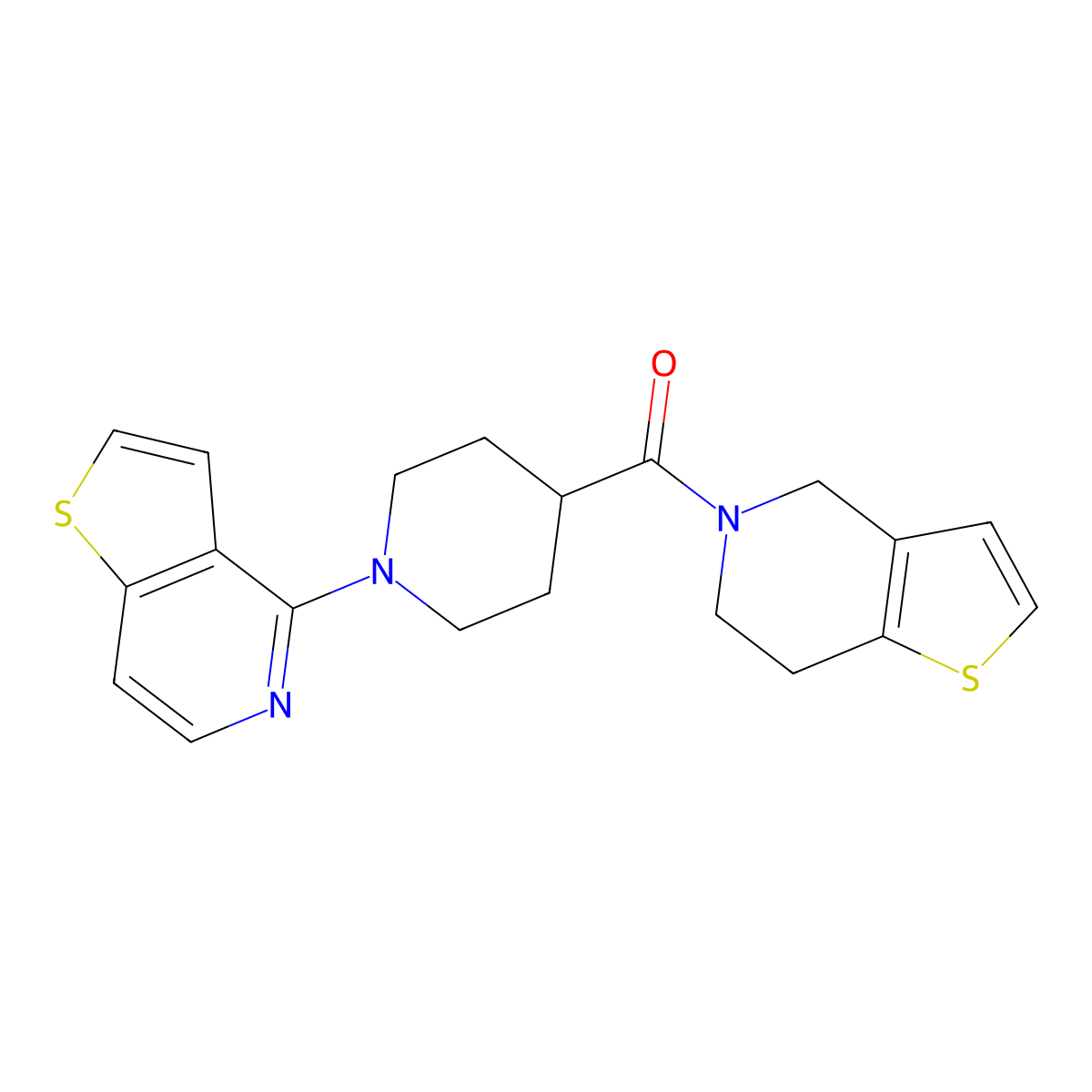 1-{thieno[3,2-c]pyridin-4-yl}-4-{4H,5H,6H,7H-thieno[3,2-c]pyridine-5-carbonyl}piperidine molecular structure, CAS 3054562-52-3