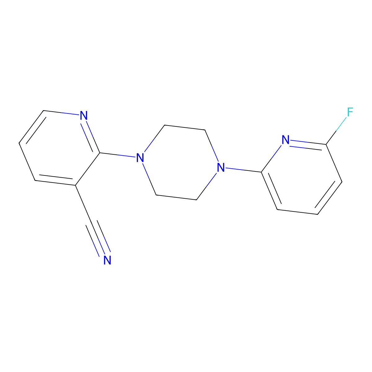 2-[4-(6-Fluoropyridin-2-yl)piperazin-1-yl]pyridine-3-carbonitrile molecular structure, CAS 3054562-53-4