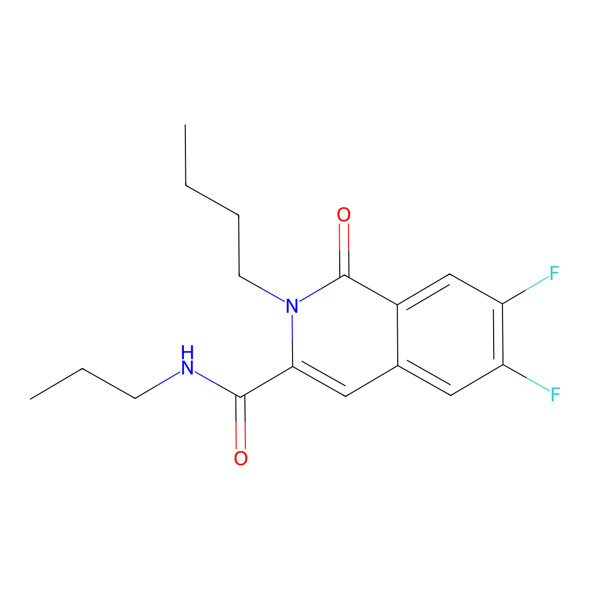 2-butyl-6,7-difluoro-1-oxo-N-propyl-1,2-dihydroisoquinoline-3-carboxamide molecular structure, CAS 3054562-59-0