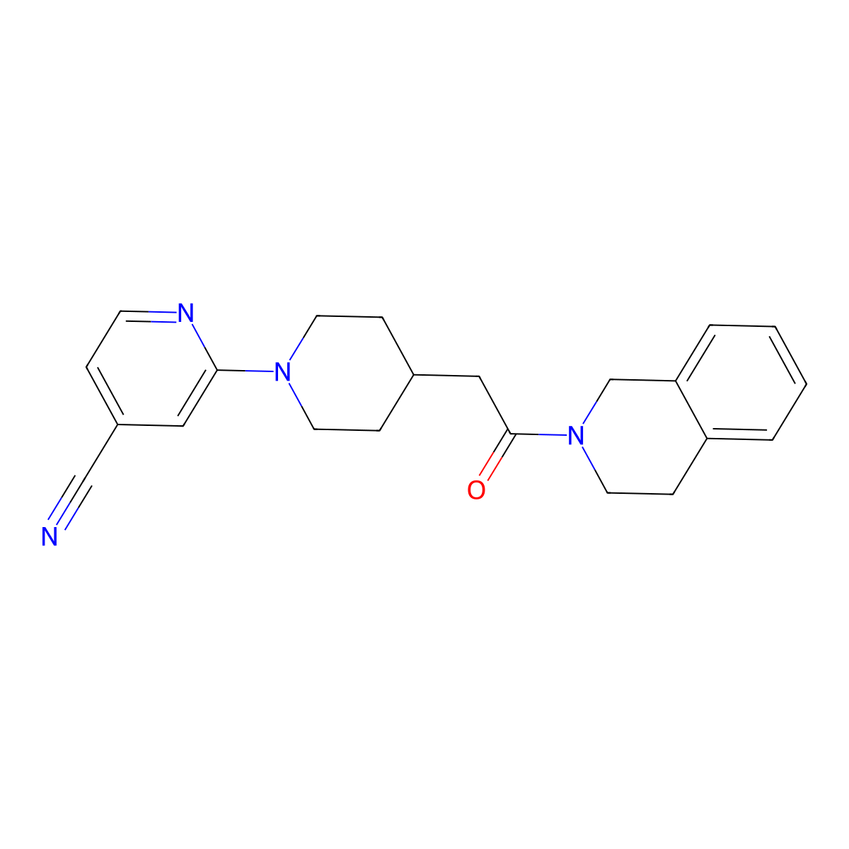 2-{4-[2-Oxo-2-(1,2,3,4-tetrahydroisoquinolin-2-yl)ethyl]piperidin-1-yl}pyridine-4-carbonitrile molecular structure, CAS 3054562-62-5
