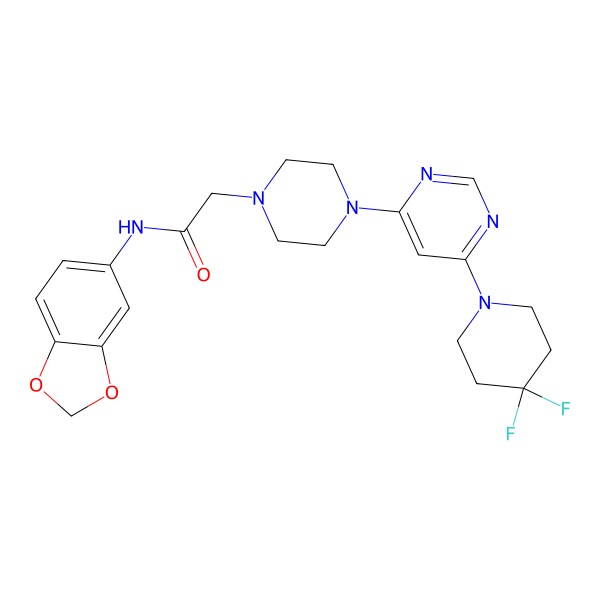 N-(2H-1,3-benzodioxol-5-yl)-2-{4-[6-(4,4-difluoropiperidin-1-yl)pyrimidin-4-yl]piperazin-1-yl}acetamide molecular structure, CAS 3054562-64-7