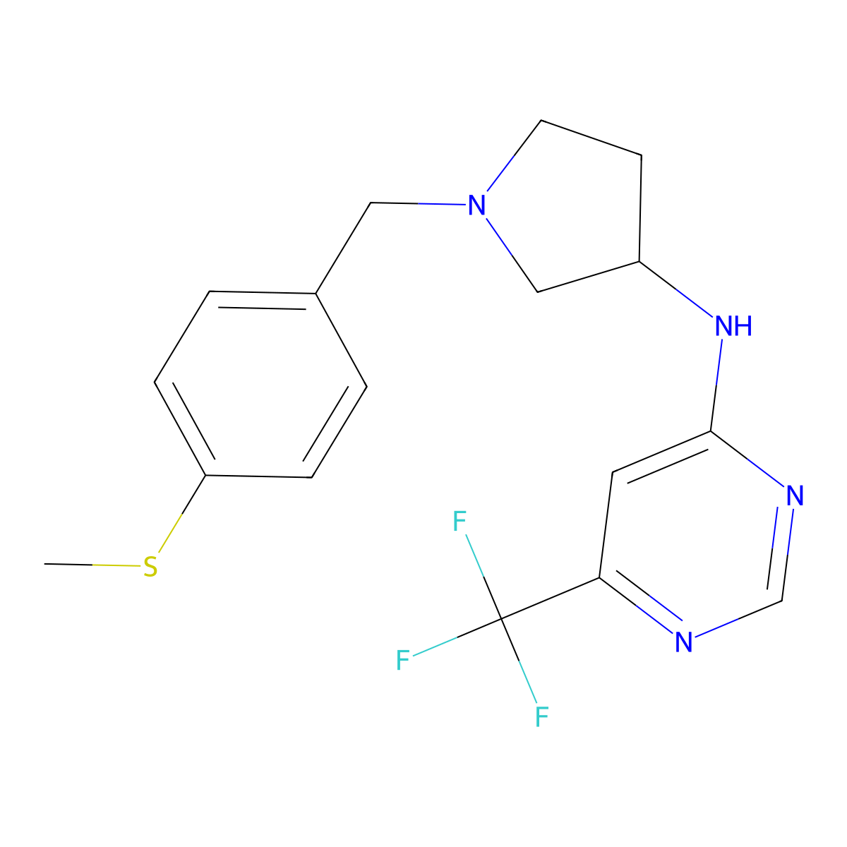 N-(1-{[4-(methylsulfanyl)phenyl]methyl}pyrrolidin-3-yl)-6-(trifluoromethyl)pyrimidin-4-amine molecular structure, CAS 3054562-65-8